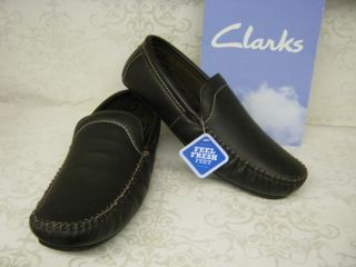 Clarks Kite Glide Brown Leather Moccasin Style Slippers
