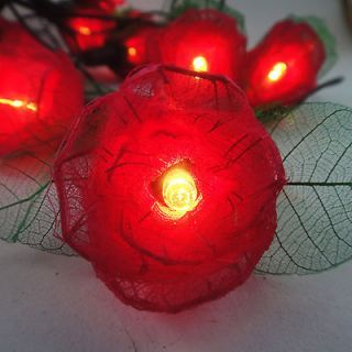35 Red Rose Flower Fairy String Lights Wedding Party Patio Spa Floral