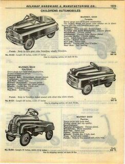 1950 Murrey Pedal Cars Torpedo Pontiac Fire Truck ad