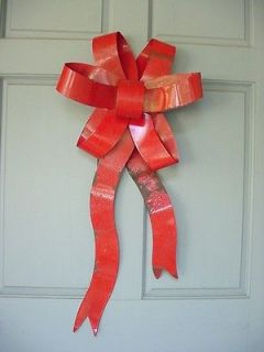 SHABBY CHIPPY PAINT LG RED CHRISTMAS RIBBON RUSTIC METAL DOOR WREATH