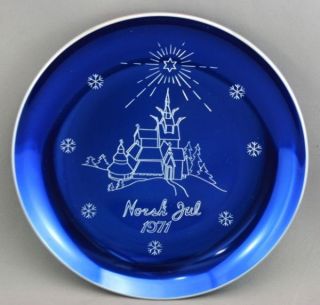 WOODEN STAVE CHURCH 1971CHRISTMAS ALUMINUM PLATE NORWAY