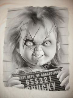 Childs Play Chucky Mug Shot Adult Size Large T Shirt White Horror