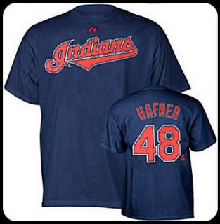 Cleveland Indians #48 Travis Hafner MLB Majestic Navy Tee Shirt Big