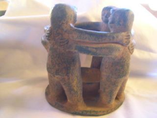 PRIMITIVE CIRCLE OF FRIENDS CANDLE HOLDER 4 FRIENDS MEXICAN RED CLAY