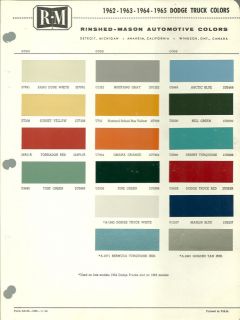 1962/1963/1964 /1965 DODGE TRUCK Color Chip Paint Chart Brochure R M