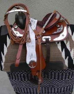 14 NEW SHOW TAN LEATHER WESTERN SADDLE PACKAGE MUST SEE