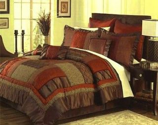 12pc Chocolate/Orange Patchwork Comforter & 600TC Sheet Set Queen King