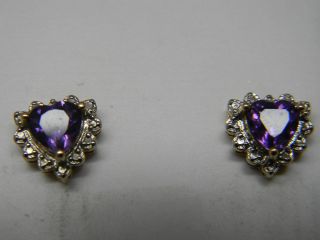 Sterling Silver 925 Amethyst Heart and Crystals Stick Earrings G1074