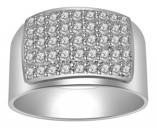 01Ctw Antique Round Diamond 14Kt White Gold Mens Engagement Ring Band