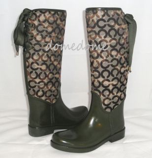 NEW Coach TRISTEE Olive Knee High Tall Snow Rubber Rain Boots Shoes 6