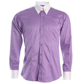 CLAUDIO LUGLI Shirt Mens L/S Contrast Collar Fitted with Bar Pin