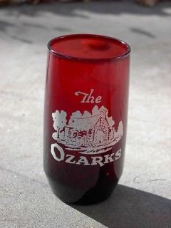 RUBY RED GLASS TUMBLER DRINKING DRINK THE OZARKS HOLIDAY CHRISTMAS