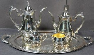 Oneida Antique Silver Plate Tea and Coffee Set with Tray