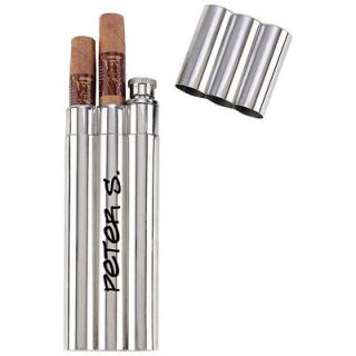 STAINLESS STEEL LIQUOR FLASK CASE HOLDER WITH TWO CIGAR TUBES