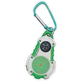 New Nickel Plated Carabiner Clip Watch w/ Compass Light Closeout Item