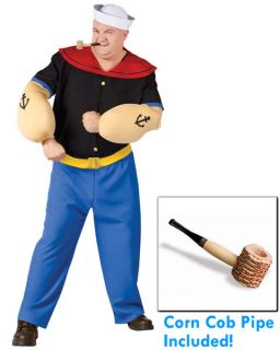 PLUS POPEYE THE SAILOR Man Costume Adult includes Corn Cob Pipe FUNNY