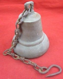 Antique BRONZE BELL Iron Chain Clapper Patina Hand Crafted Arts