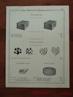 1895 Pritzlaff Hardware Co Dynamite Blasting Caps Powder Catalog