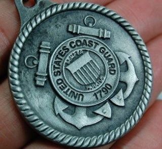 SALE Pewter Silver US Coast Guard Keychain Military Medal Not Just an