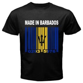 MADE IN BARBADOS Barbadian Bajan Barcode Country Flag CUSTOM Black T
