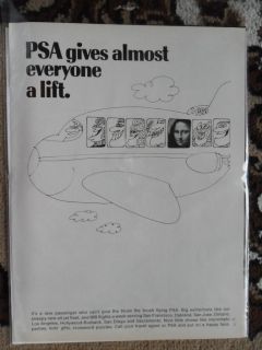 1969 Print Ad PSA Pacific Southwest Airlines Mona Lisa ~ Everyone Gets