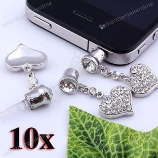 10pc Clear Crystal Heart Jack Ear Cap Anti Dust Plug Cover Stopper For