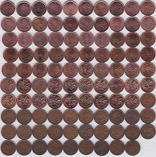 99 ) Different Canada 1c Coins   1920 to 2012 zinc