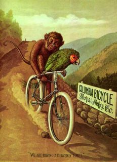 COLUMBIA BICYCLE PARROT MONKEY VINTAGE REPRO POSTER
