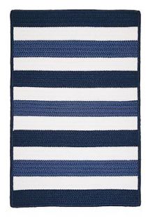 Indoor/Outdoor Nautical Striped Area Rug Braided Carpet Blue/White In