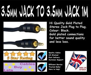 1m 3.5mm to 3.5mm Stereo Computer to Monitor Speaker Jack Cable lead