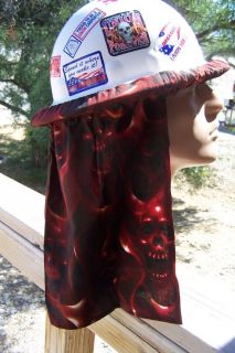 Firey Red Skulls Gothic Flames Hard Hat Neck Shade   Custom Made in