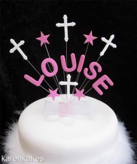 CHRISTENING/HO LY COMMUNION NAME CAKE TOPPER PINK