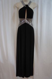 Dress Sz 12 Black Full Length Gown Sequin Straps Open Back Key Hole