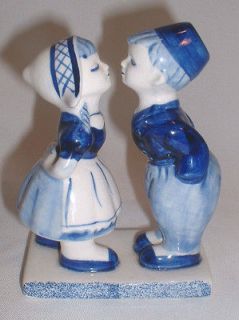 Vintage Hand Painted Delft Blue D.A.L.C. Kissing Boy and Girl Figurine