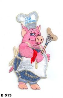 1PC ~ BBQ GRILL PIG COOK ~ IRON ON EMBROIDERY APPLIQUE PATCH