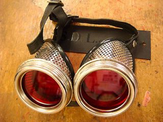 Steampunk handmade mesh frame silver goggles with red lens