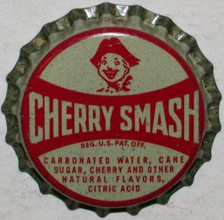 Rare soda pop bottle cap CHERRY SMASH with boy pictured cork lined new