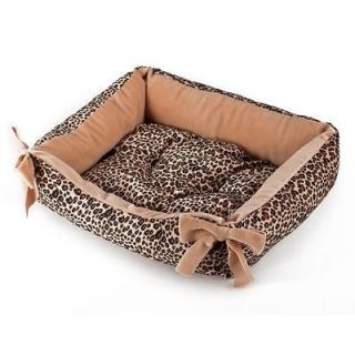 NEW Soft Cozy Leopard Square Velveteen Small Medium Dog Cat Sofa Pet