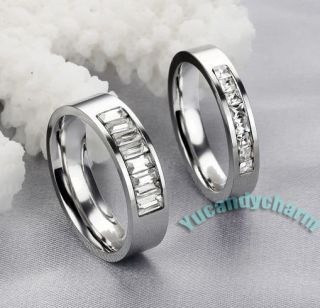 Square Crystal Matching Lover Couple Ring SET Fine Stainless Steel