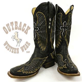 Corral Mens Black Gold Wing & Cross Boots A1972