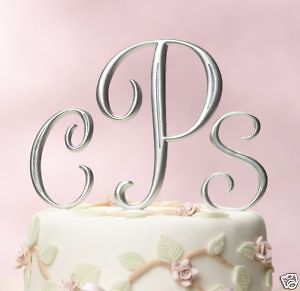 Silver Monogram Wedding Cake Topper CHOOSE LETTERS Size