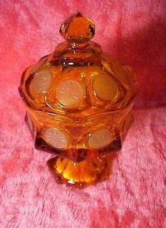 Glass Compote / Candy Dish, Coin Pattern Amber Glass, quality