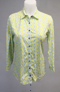 BODEN Yellow Blue Cotton Circle Print 3/4 Sleeve Collared Button Down