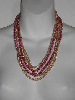 Cara New York Multi Gold Chain Pink Ribbon Layering Necklace NWT $128