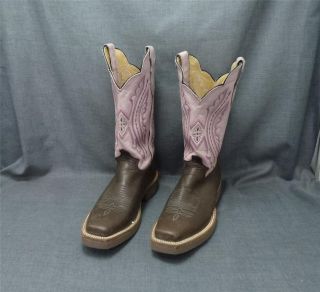 Justin Brown Pink Leather Western Cowboy Boots Square Toe EUC 8.5B