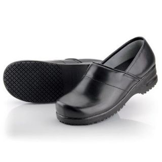 SFC Shoes for Crews Euro Clog Black Leather Womens 9055 W Wide E Sz 9