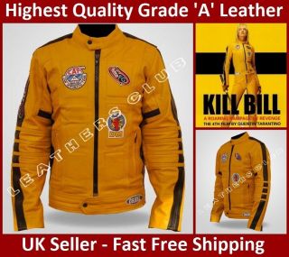 KILL BILL Bride Uma Slim Fit Yellow Motorcycle Leather Jacket New