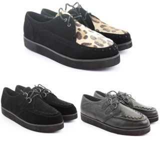 Womens Creepers Lace Up Style Low Wedge Flat Heel Platform Goth Punk