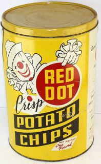 1950s Red Dot Crisp Potato Chips 1 LB. Madison, WIS. Tin Can