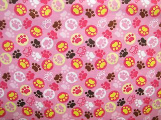 Little Teddy flannel paw prints pink brown yellow white baby girl